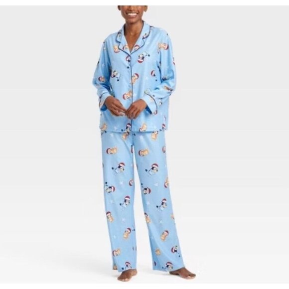 Target Women's Holiday Bluey Coat and Pants Pajama Set Blue Size Large - Picture 1 of 8